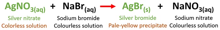 NaBr + AgNO3 - sodium bromide and silver nitrate reaction